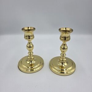 Baldwin Brass 4.75" Tall Candle Holders Heavy Round Base Vintage Made in USA